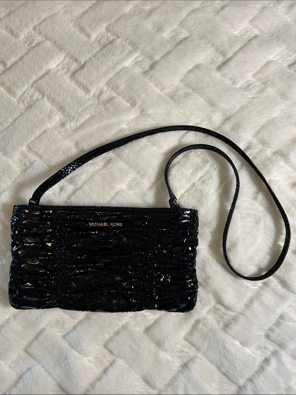 MICHAEL Michael Kors Black Patent Snake-Embossed Shoulder Bag